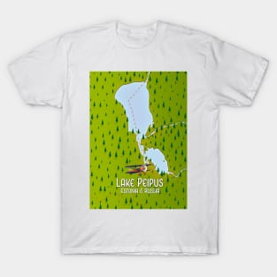 Lake Peipus Estonia and Russia map T-Shirt